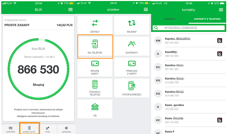 przelew blik na telefon