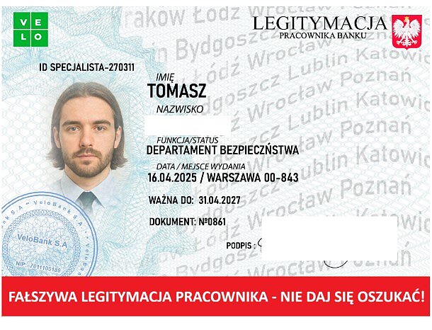 fałszywa legitymacja pracownika banku