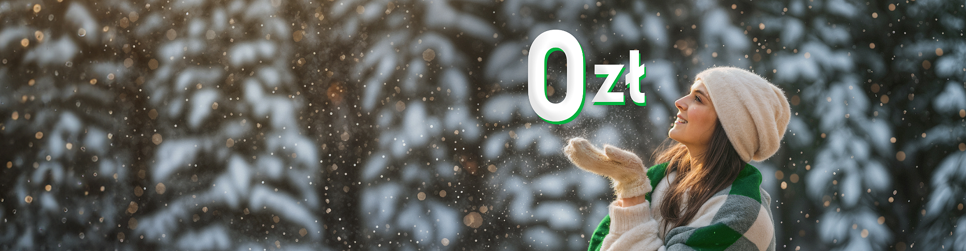 Kobieta w zimowym ubraniu stoi na tle ośnieżonych drzew.