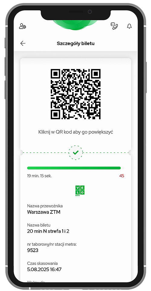 Mockup telefonu z ekranem aplikacji VeloBanku