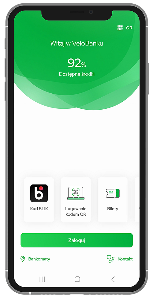 Mockup telefonu z ekranem aplikacji VeloBanku