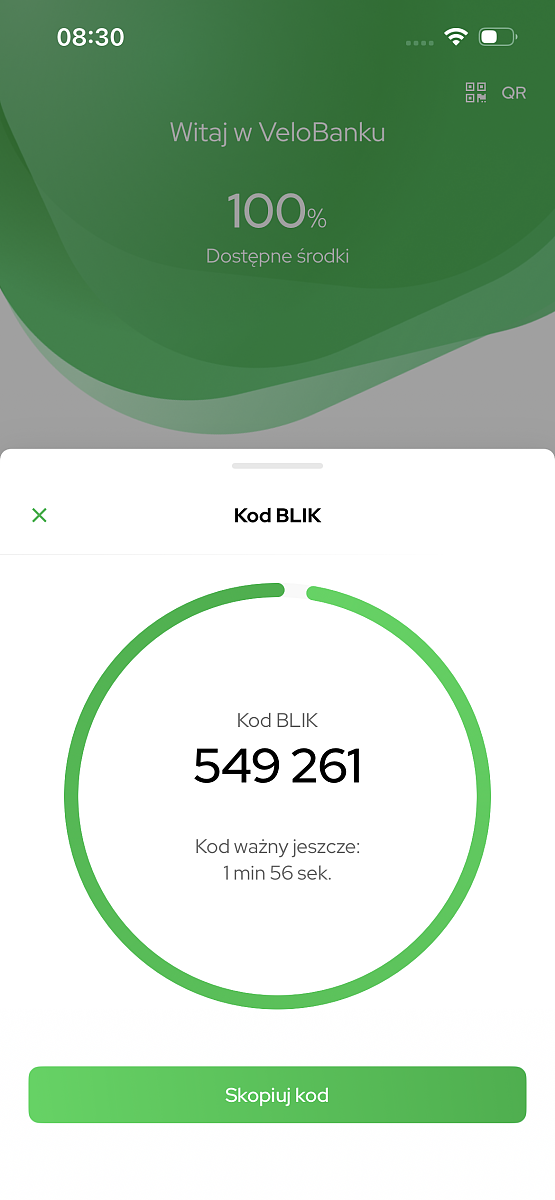 Usługa BLIK w aplikacji VeloBank
