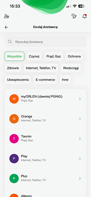 Usługa Moje rachunki w aplikacji VeloBank